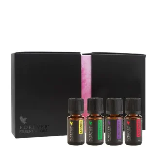 Forever Essential Oils Gaveæske med 4 forskellige duftolier.
