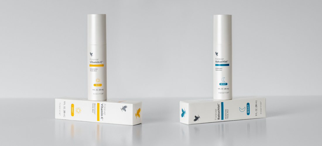 Forever Vitamin C brightening facial milk og Forever Bakuchiol nourishing facial milk